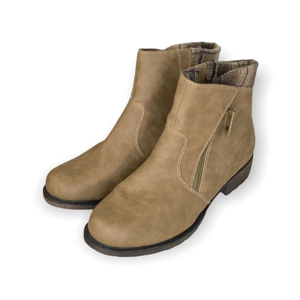 Sporto Womens Halley Ankle Boots Brown Plaid Lined Block Heels Zip  8.5 M New
